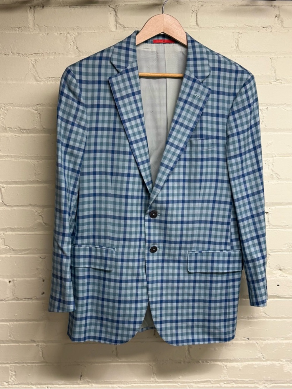 Isaia, Men’s Light Blue & Navy Plaid Blazer